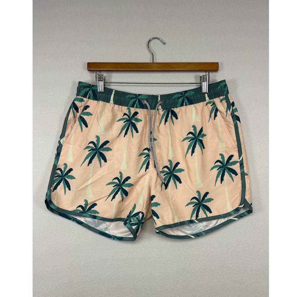 Tropical Beach Maamgic Mens Medium Peach Teal Palm Tree Print Swim Trunks Shorts